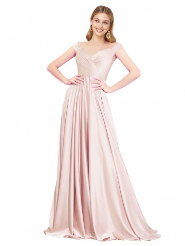 Sem Mangas Fora do Ombro Cetim Linha A Longo Vestidos de Madrinha / Vestidos de Noite / Vestidos de Festa