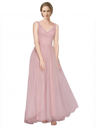 Sem Mangas Decote V Costas em V Tule Linha A Vestidos de Madrinha