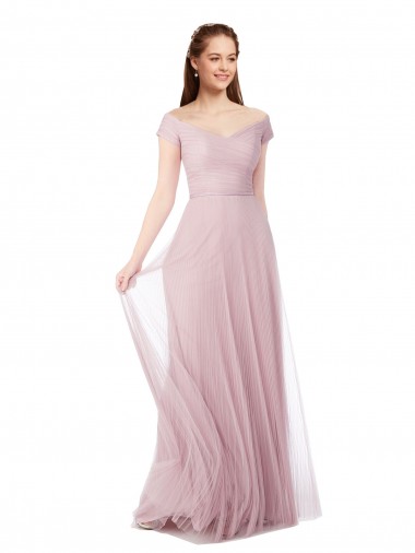 Sem Mangas Fora do Ombro Tule Linha A Longo Vestidos de Madrinha