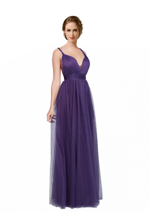 Sem Mangas Alças finas Abrir de volta Tule Linha A Roxo Vestidos de Madrinha