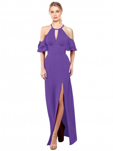 Mangas Folhos Cabeçada Abrir de volta Chiffon Linha A Vestidos de Madrinha