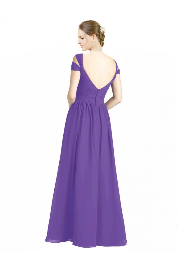 Mangas Curtas Fora do Ombro Abrir de volta Chiffon Linha A Vestidos de Madrinha