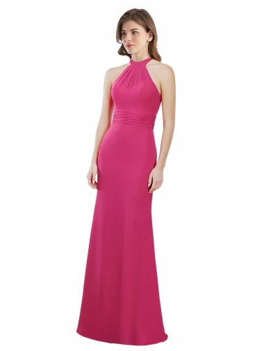 Sem Mangas Cabeçada Abrir de volta Chiffon Linha A Rubi Vestidos de Madrinha