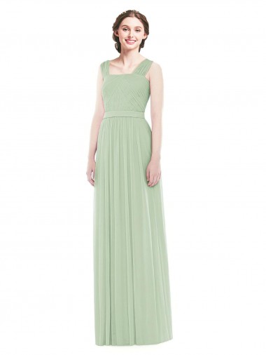 Sem Mangas Alças finas Chiffon Linha A Sábio Longo Vestidos de Madrinha