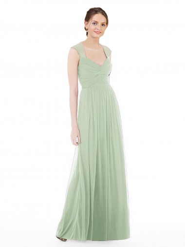 Mangas Curtas Amor Chiffon Linha A Sábio Vestidos de Madrinha