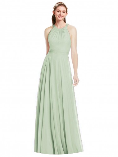 Sem Mangas Cabeçada Chiffon Linha A Longo Vestidos de Madrinha