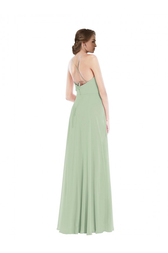 Sem Mangas Colher Criss Cruz Chiffon Linha A Vestidos de Madrinha