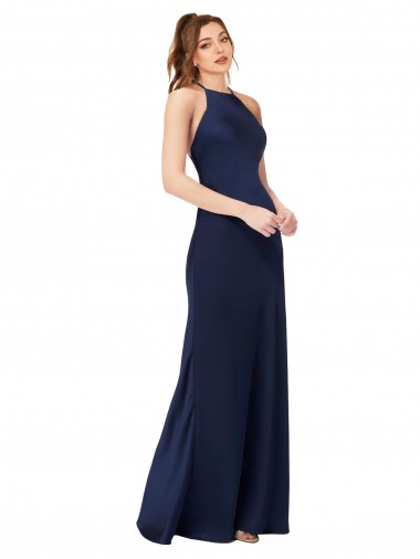 Sem Mangas Decote Alto Criss Cruz Cetim Sedoso Bainha Vestidos de Madrinha / Vestidos de Noite / Vestidos de Festa