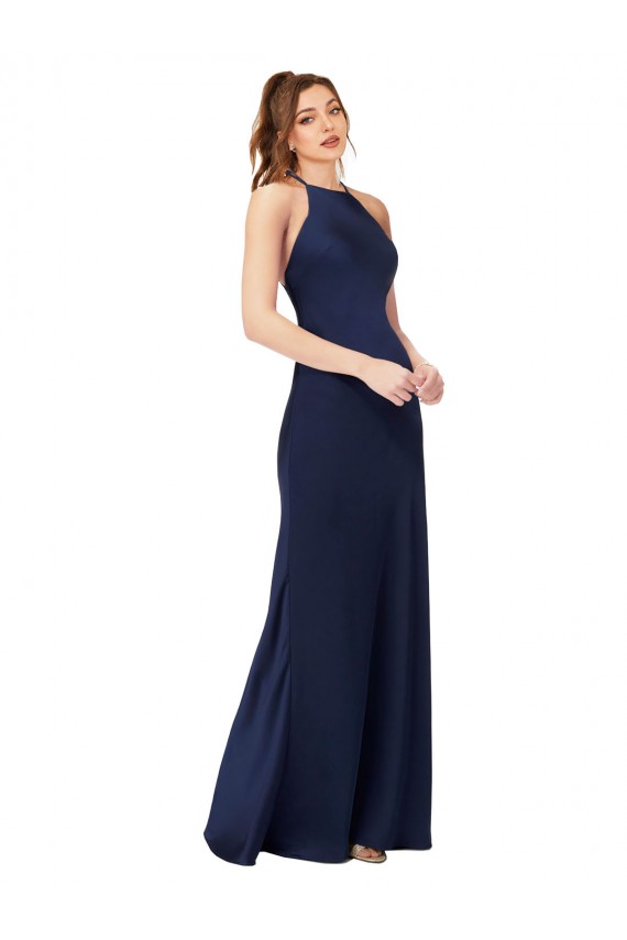 Sem Mangas Decote Alto Criss Cruz Cetim Sedoso Bainha Vestidos de Madrinha / Vestidos de Noite / Vestidos de Festa