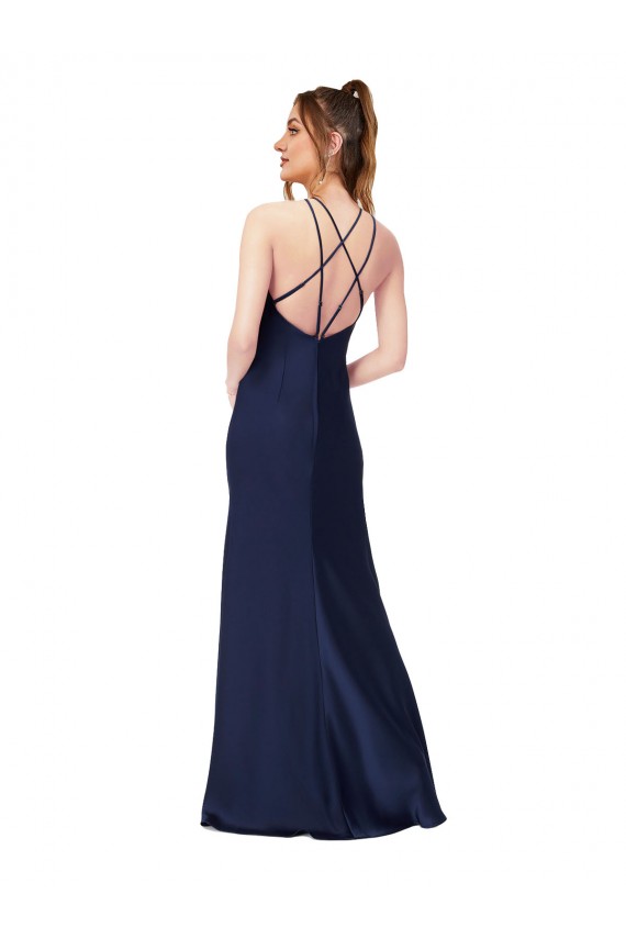 Sem Mangas Decote Alto Criss Cruz Cetim Sedoso Bainha Vestidos de Madrinha / Vestidos de Noite / Vestidos de Festa