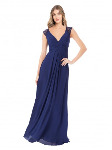 Mangas Curtas Decote V Buraco da fechadura Chiffon Linha A Vestidos de Madrinha