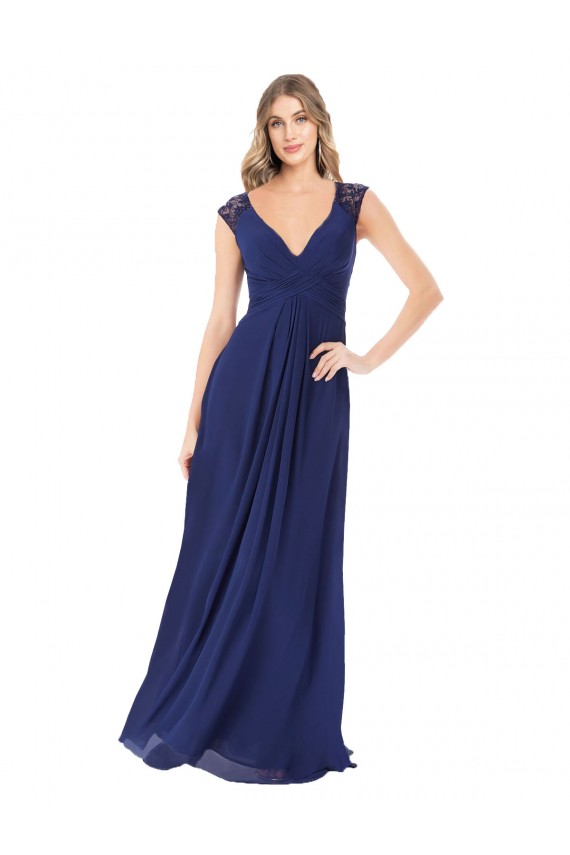 Mangas Curtas Decote V Buraco da fechadura Chiffon Linha A Vestidos de Madrinha
