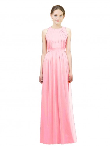 Sem Mangas Cabeçada Chiffon Linha A Salmão Longo Vestidos de Madrinha