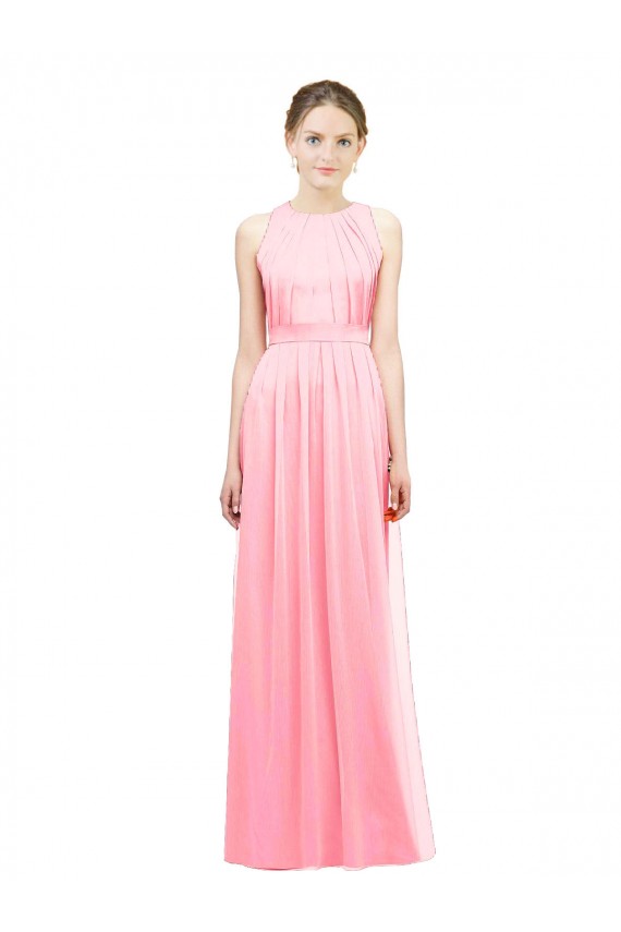 Sem Mangas Cabeçada Chiffon Linha A Salmão Longo Vestidos de Madrinha
