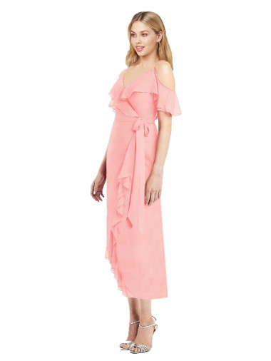 Ombro Frio Alças finas Chiffon Trombeta Curto Vestidos de Madrinha
