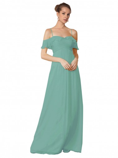 Mangas Esvoaçantes Fora do Ombro Chiffon Linha A Seaside Vestidos de Madrinha