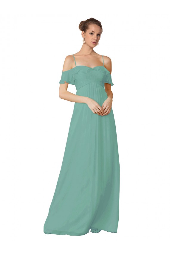 Mangas Esvoaçantes Fora do Ombro Chiffon Linha A Seaside Vestidos de Madrinha