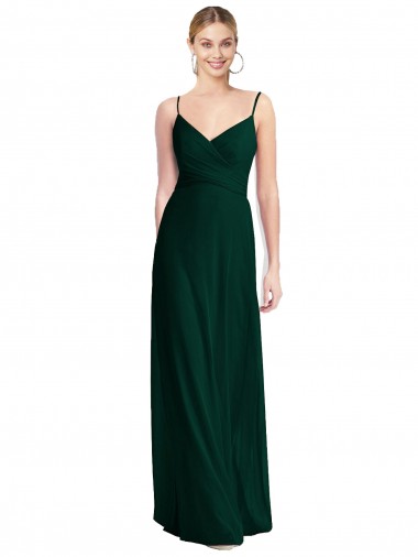 Sem Mangas Alças finas Lombar Chiffon Linha A Sempre Verde Longo Vestidos de Madrinha