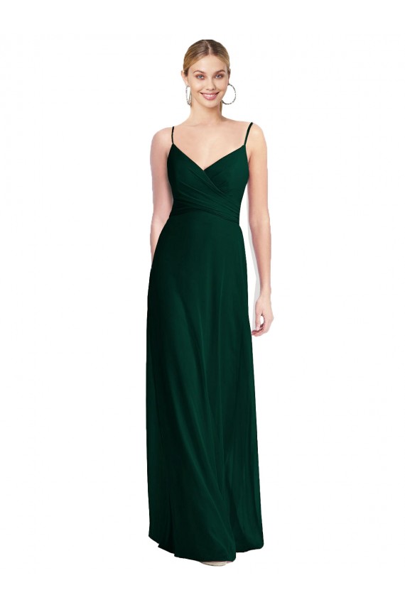 Sem Mangas Alças finas Lombar Chiffon Linha A Sempre Verde Longo Vestidos de Madrinha
