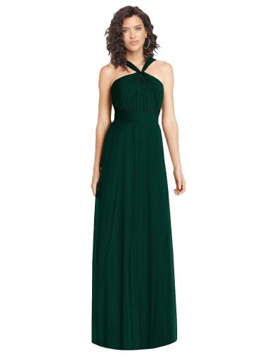 Sem Mangas Cabeçada Chiffon Linha A Sempre Verde Longo Vestidos de Madrinha