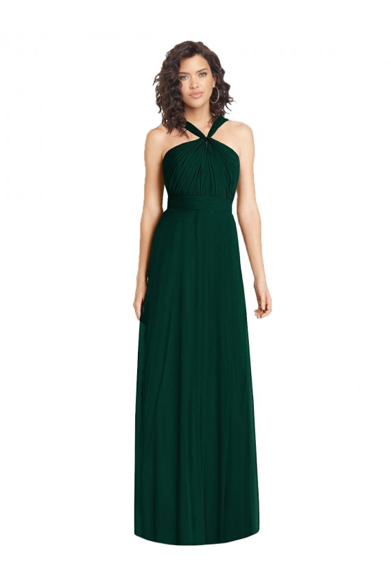 Sem Mangas Cabeçada Chiffon Linha A Sempre Verde Longo Vestidos de Madrinha