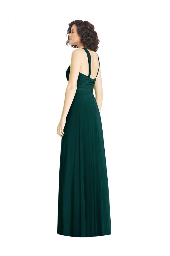 Sem Mangas Cabeçada Chiffon Linha A Sempre Verde Longo Vestidos de Madrinha