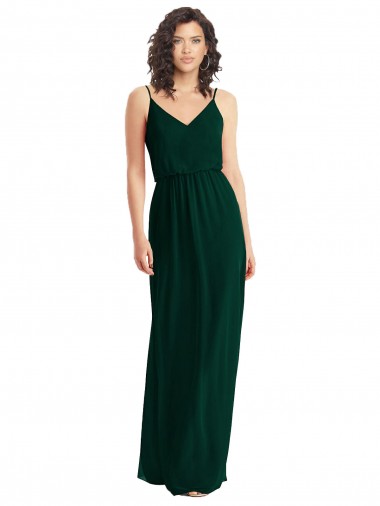 Sem Mangas Decote V Lombar Chiffon Linha A Sempre Verde Longo Vestidos de Madrinha