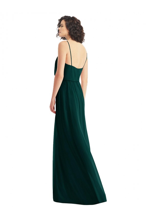 Sem Mangas Decote V Lombar Chiffon Linha A Sempre Verde Longo Vestidos de Madrinha