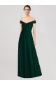 Sem Mangas Fora do Ombro Chiffon Linha A Sempre Verde Longo Vestidos de Madrinha