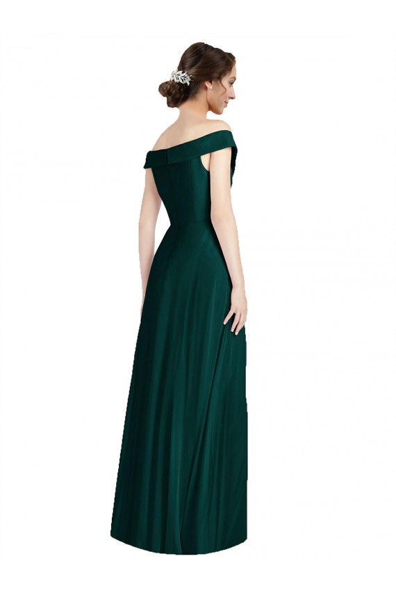 Sem Mangas Fora do Ombro Chiffon Linha A Sempre Verde Longo Vestidos de Madrinha