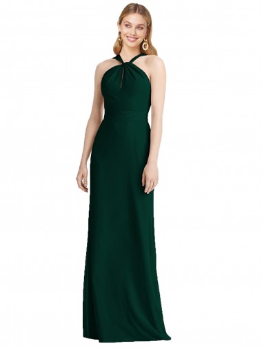 Sem Mangas Cabeçada Chiffon Trombeta Sempre Verde Vestidos de Madrinha
