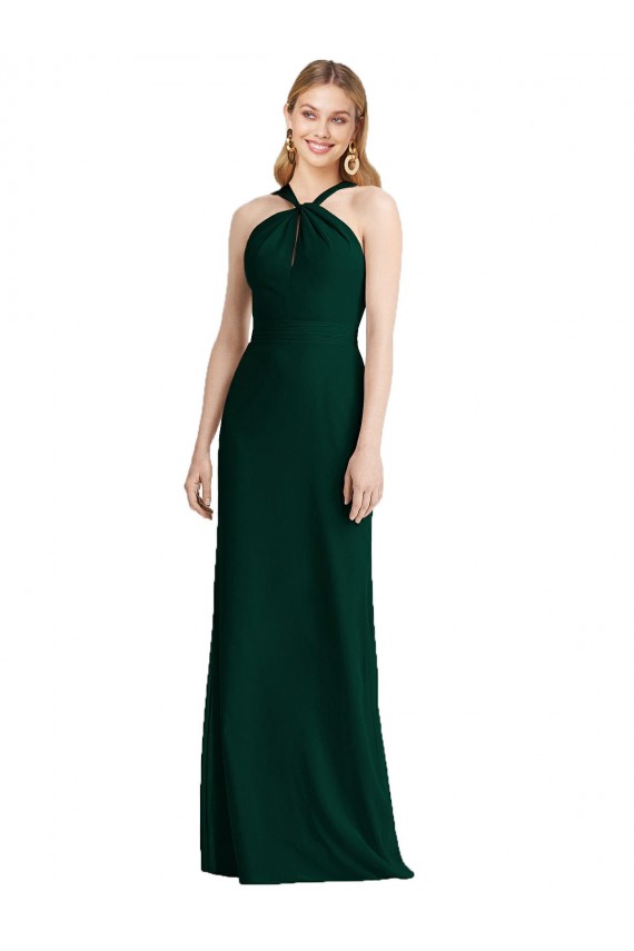 Sem Mangas Cabeçada Chiffon Trombeta Sempre Verde Vestidos de Madrinha