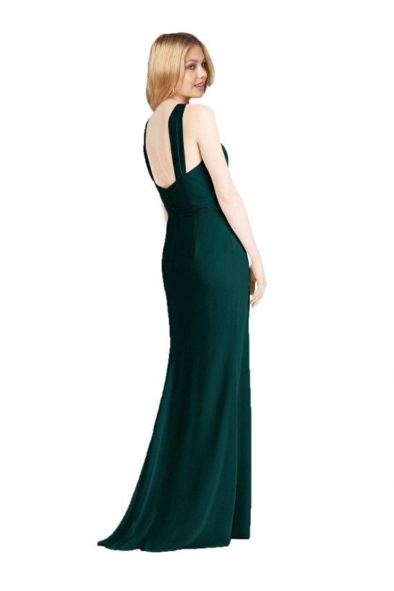 Sem Mangas Cabeçada Chiffon Trombeta Sempre Verde Vestidos de Madrinha
