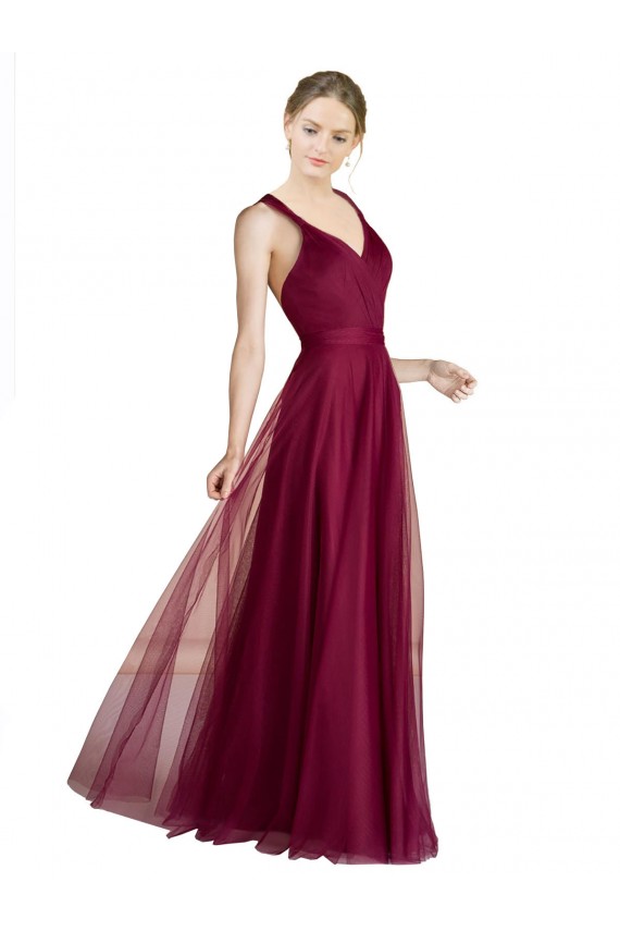 Sem Mangas Decote V Abrir de volta Tule Linha A Vestido de Madrinha