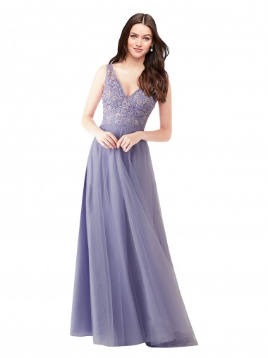 Sem Mangas Amor Costas em V Tule & Renda Linha A Vestidos de Madrinha