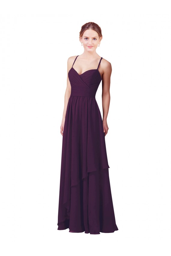 Sem Mangas Amor Chiffon Bainha Longo Uva Vestidos de Madrinha