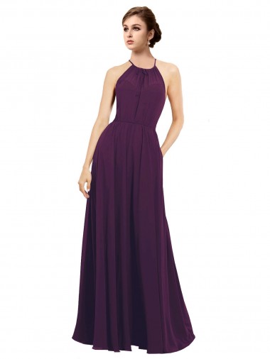 Sem Mangas Cabeçada Buraco da fechadura Chiffon Linha A Vestido de Festa / Vestido de Madrinha