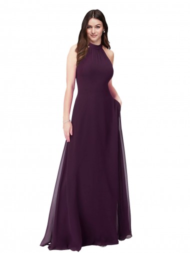 Sem Mangas Cabeçada Buraco da fechadura Chiffon Linha A Vestidos de Festa / Vestidos de Madrinha