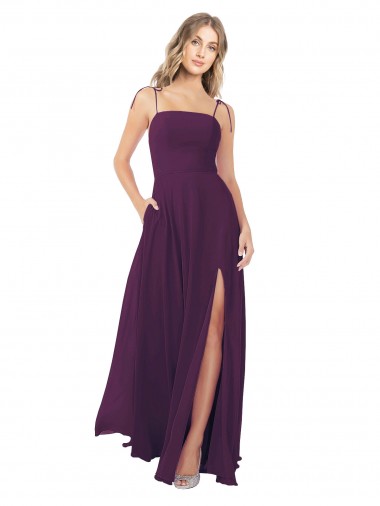 Sem Mangas Alças finas Buraco da fechadura Chiffon Linha A Uva Vestidos de Madrinha