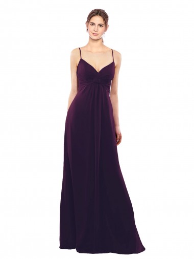 Sem Mangas Alças finas Abrir de volta Chiffon Linha A Uva Longo Vestidos de Madrinha