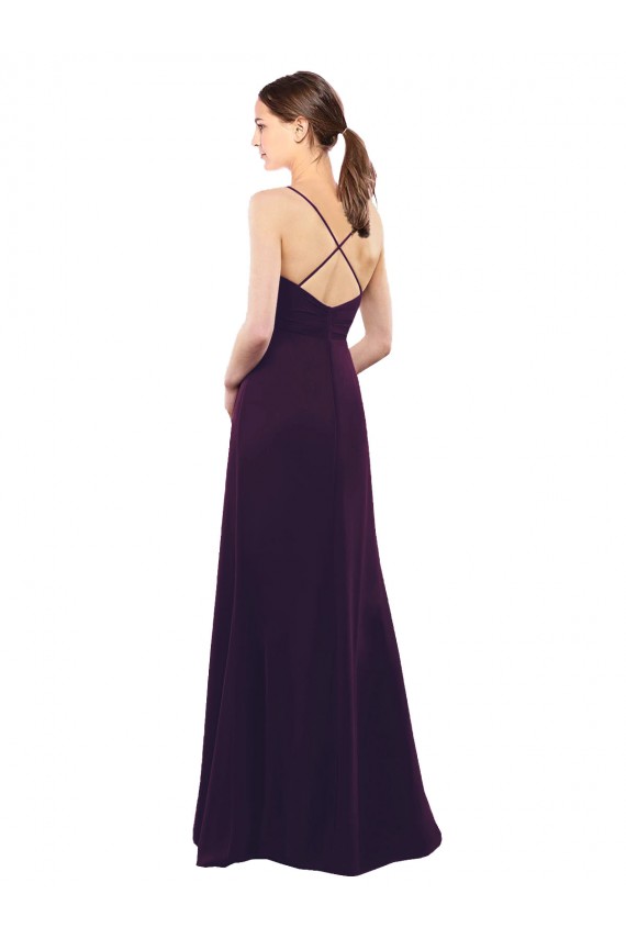 Sem Mangas Alças finas Abrir de volta Chiffon Linha A Uva Longo Vestidos de Madrinha