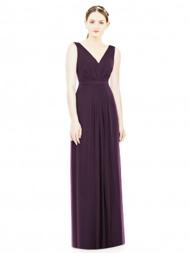 Sem Mangas Decote V Chiffon Linha A Vestido de Madrinha / Vestido de Noite