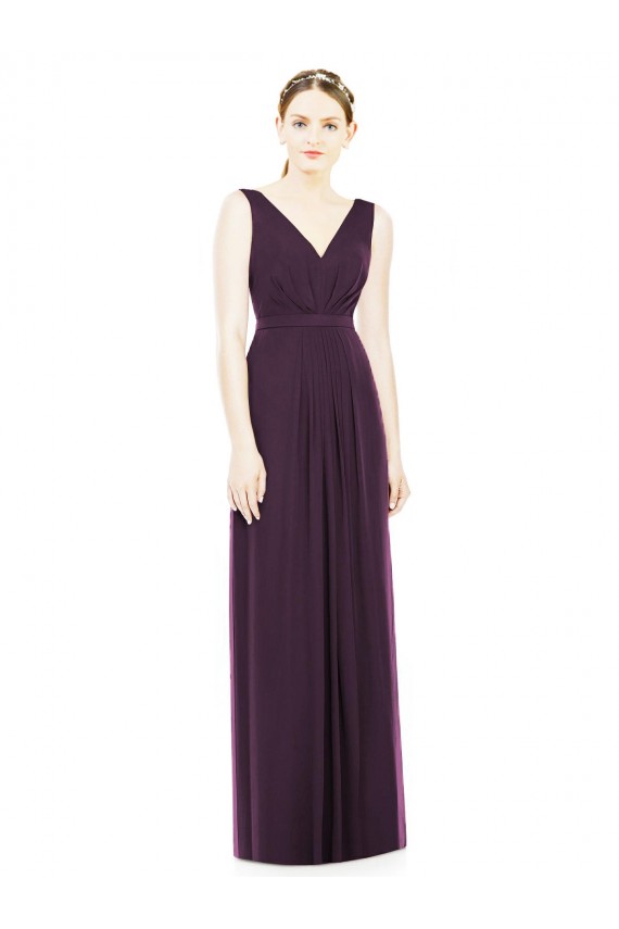 Sem Mangas Decote V Chiffon Linha A Vestido de Madrinha / Vestido de Noite