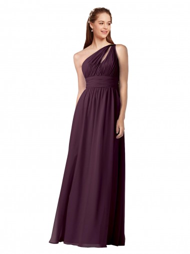 Sem Mangas Um Ombro Chiffon Linha A Longo Uva Vestidos de Madrinha