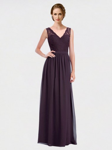 Sem Mangas Decote V Costas em V Chiffon & Renda Linha A Vestidos de Madrinha