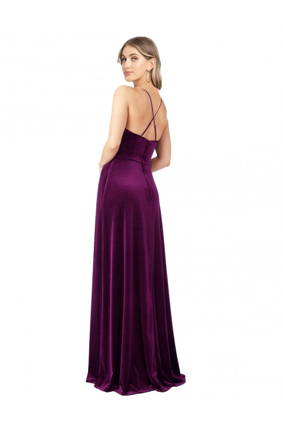 Sem Mangas Colher Criss Cruz Veludo Elástico Linha A Vestidos de Madrinha / Vestidos de Noite / Vestidos de Festa