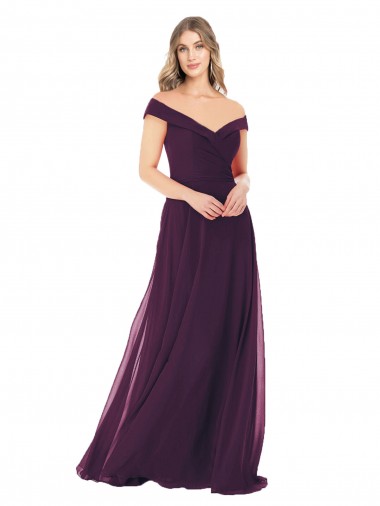Sem Mangas Fora do Ombro Chiffon Linha A Uva Longo Vestidos de Madrinha