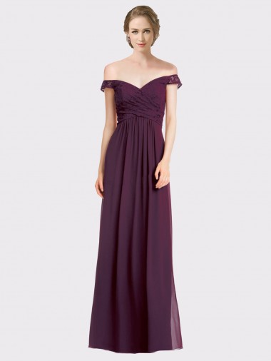 Sem Mangas Fora do Ombro Lombar Chiffon & Renda Linha A Vestidos de Madrinha