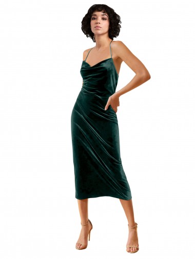 Sem Mangas Alças finas Abrir de volta Veludo Elástico Bainha Vestidos de Madrinha / Vestidos de Noite / Vestidos de Festa