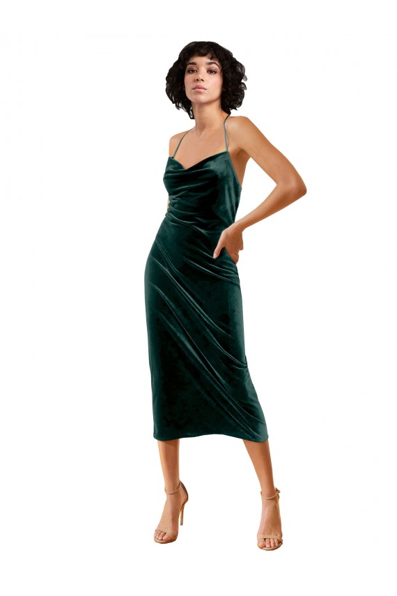 Sem Mangas Alças finas Abrir de volta Veludo Elástico Bainha Vestidos de Madrinha / Vestidos de Noite / Vestidos de Festa